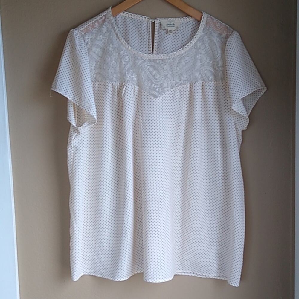 Perch by Blue Pepper polka Dot Flutter cap sleeve clean casual classic Blouse 2x